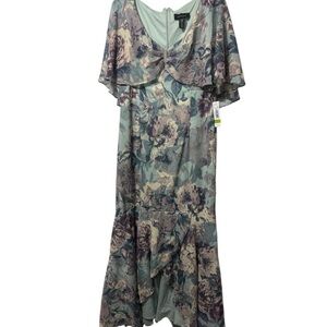 R&M Richards Blue Green Flutter Sleeve V-Neck Gown